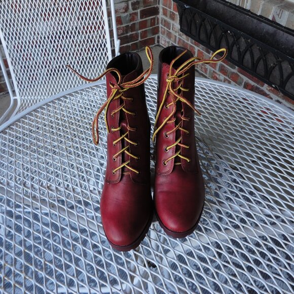 TIMBERLAND "Allington" Red Leather Block Heel Lace Up Boots Size 6.5 - Picture 1 of 8